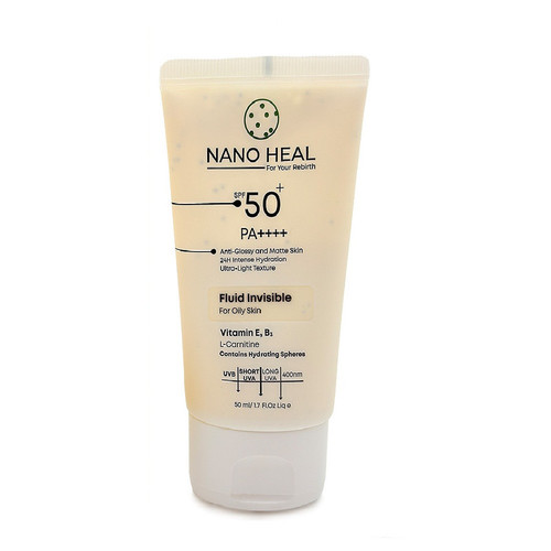 فلوئید ضد آفتاب نانوهیل SPF 50 مدل 002 محافظ UVA ،UVB مناسب برای پوستهای چرب حجم 50 میلیلیتر